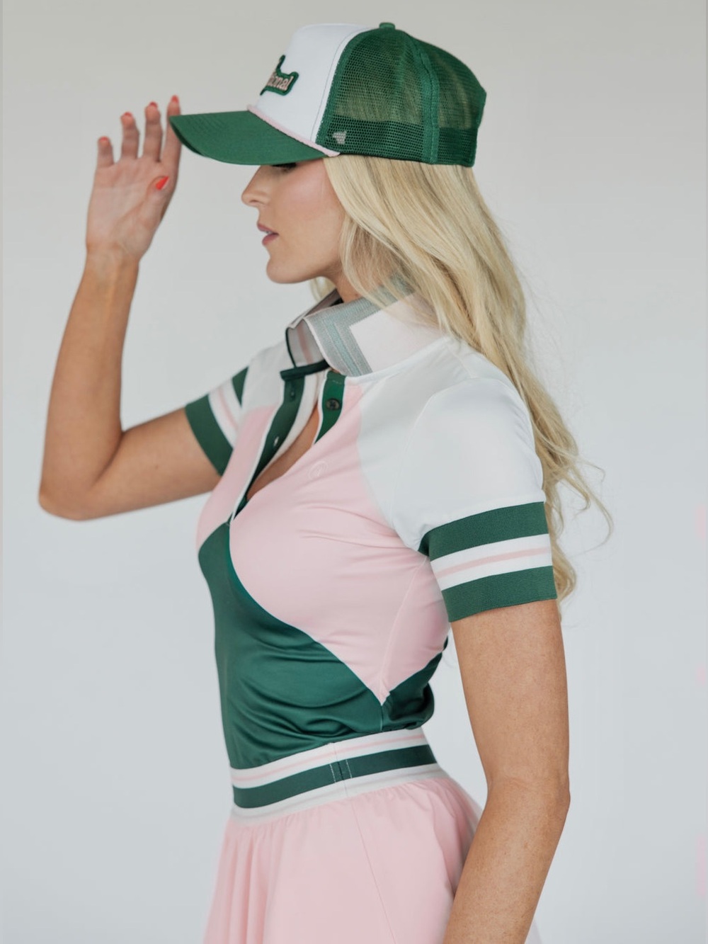 Fore All Golf XL Betty Polo shirt in Chevron pink colorblock